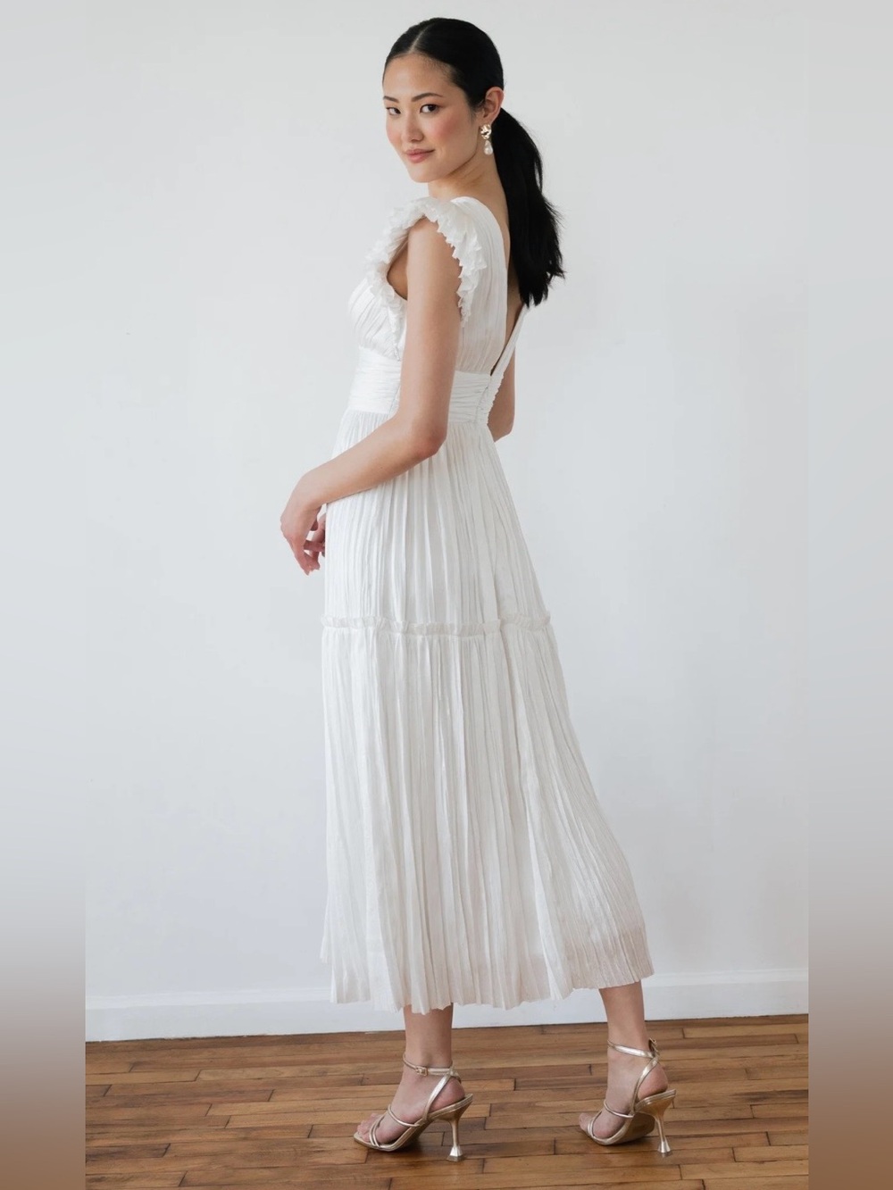 Jenny Yoo Vienna LWD V-Neck Pleated Midi Dress - Picture 2 of 4
